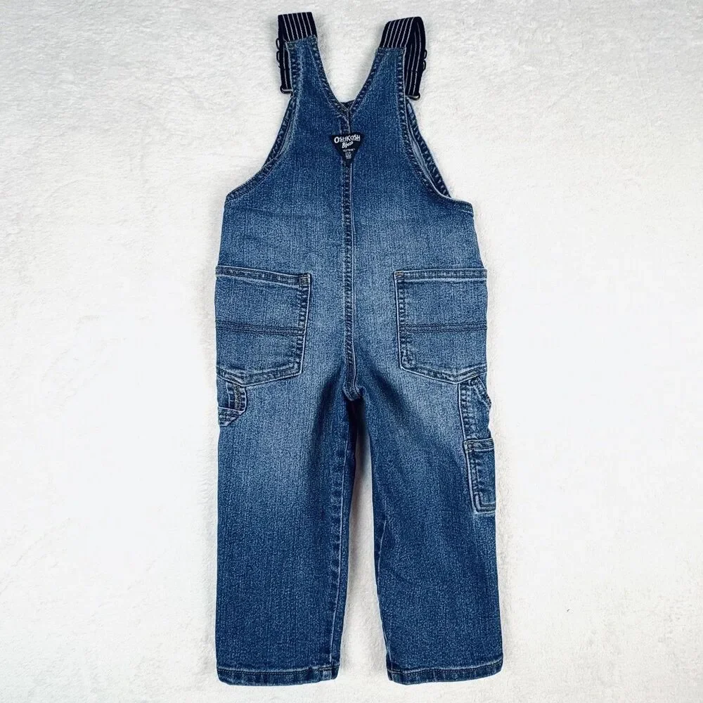 OshKosh B'gosh Overalls Unisex 2T Blue Medium Wash Denim Vestbak Stripe Straps